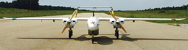 Unmanned plane front view on runway